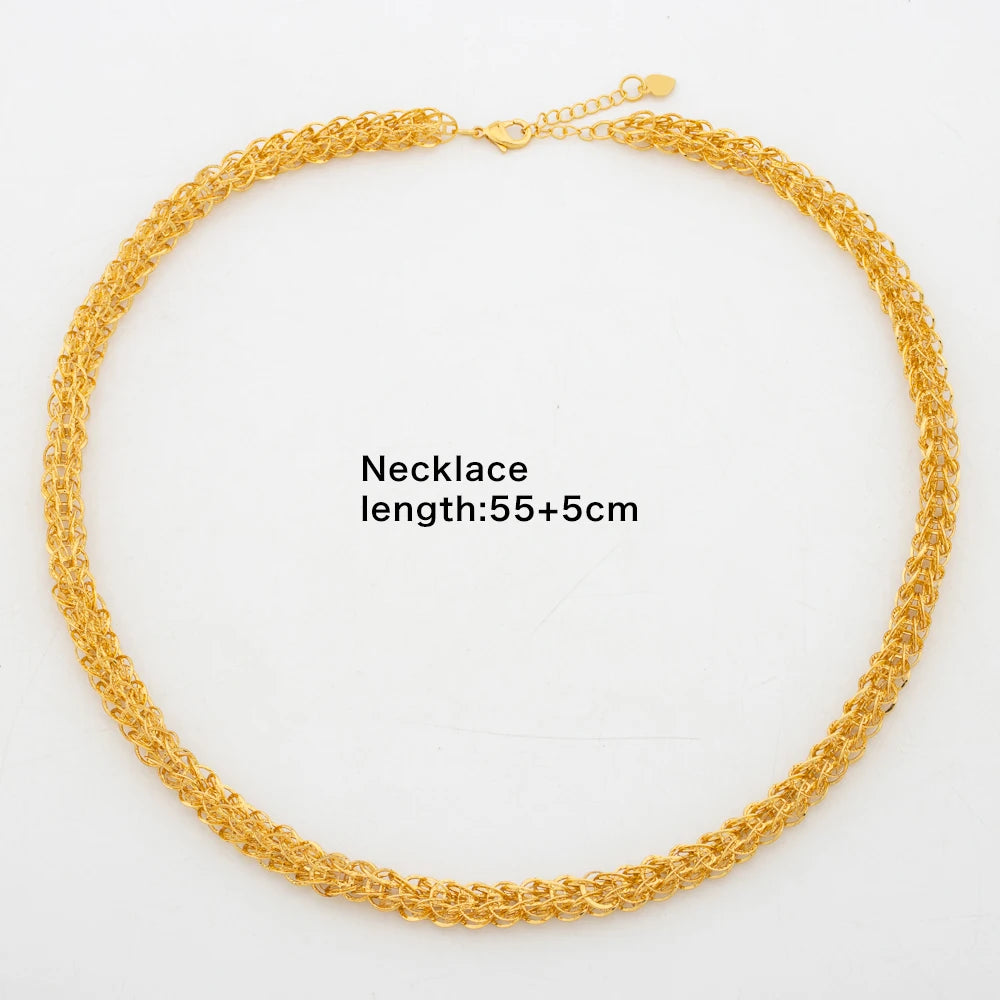 African 18k Gold Color Necklace for Women Exquisite Choker Party Medium Length Necklace Weddings Long Chain Jewelry Set Gifts