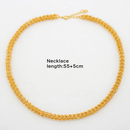 African 18k Gold Color Necklace for Women Exquisite Choker Party Medium Length Necklace Weddings Long Chain Jewelry Set Gifts
