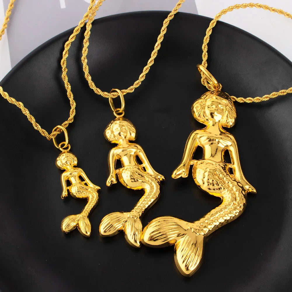 Fashion Mermaid Key Pendant for Women Necklaces Copper Gold Plated Jewelry Accessories Making Component Wholesale