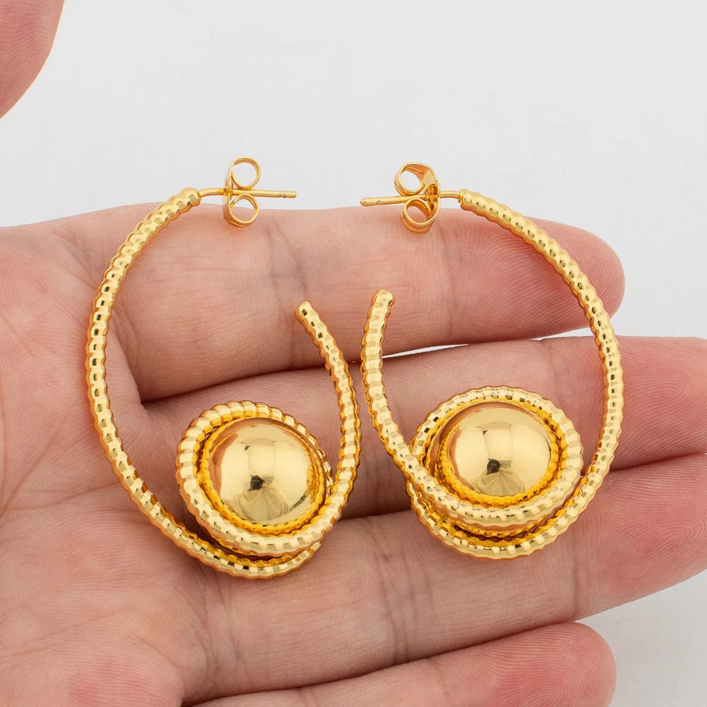 Classic Simple Drop Earrings Geometric Round Beads Hoop Earrings for Women Circle Bride Jewelry Accessory Christmas Party Gifts
