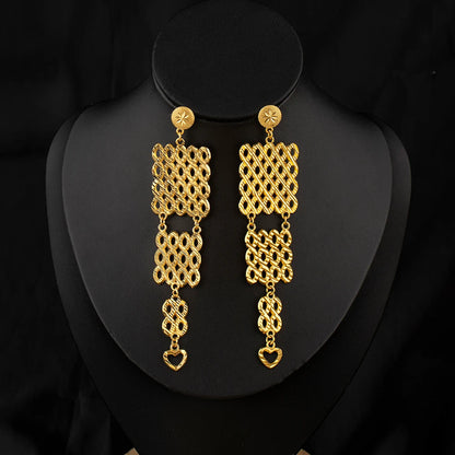 Dubai Gold-Plated Jewelry Statement Earrings for Women with Openwork Design, Suitable for Everyday Wear, Hypoallergenic, and Wat