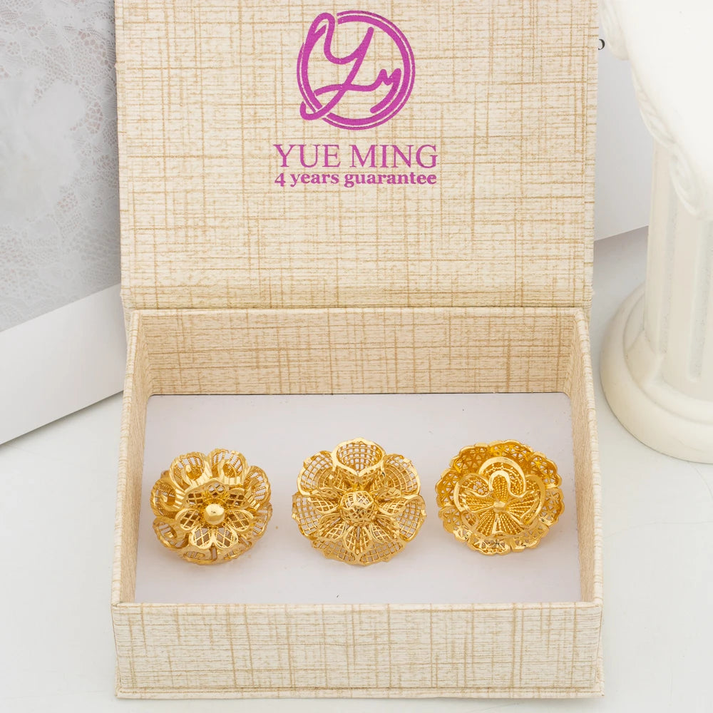 Italian Gold Plated Jewelry Set Unique Finger Ring Women Big Style Flower Elegant Rings Jewellery Sets Adjustable Ring Gifts