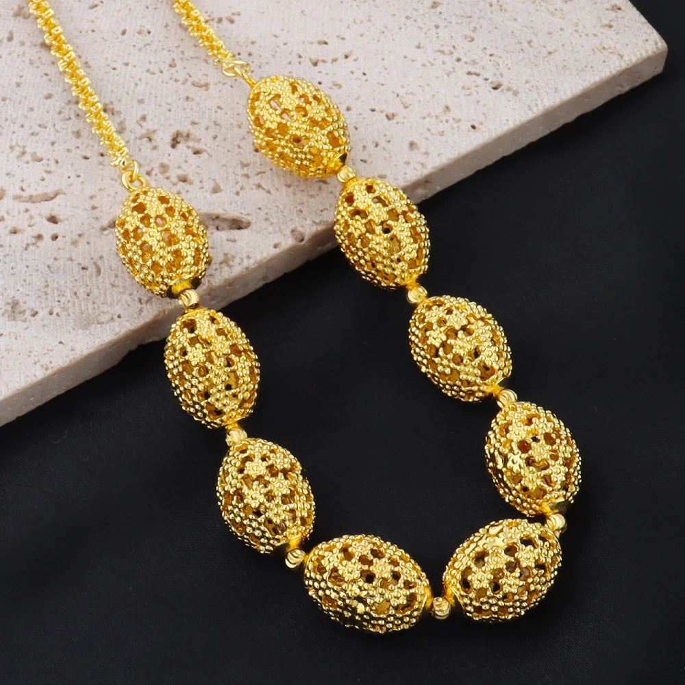 women  jewelry set indian arabic african ethiopian golden color jewelry set Hollow Out Oval Necklace Earrings Ring free shipping