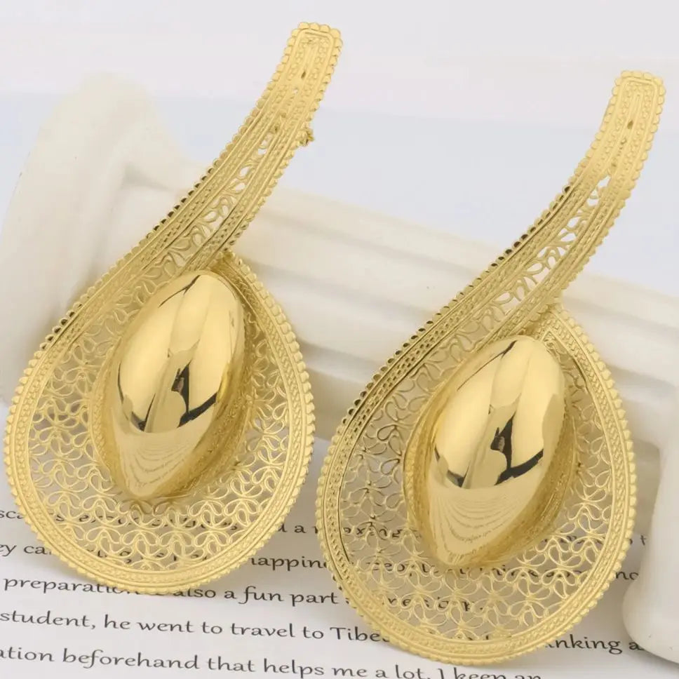 24K Gold-Plated Hollow Earrings Necklace Ring Bangle Jewelry Sets for Women, Unique Party Valentine Gift, Chic Jewellery Woman