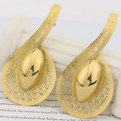 24K Gold-Plated Hollow Earrings Necklace Ring Bangle Jewelry Sets for Women, Unique Party Valentine Gift, Chic Jewellery Woman