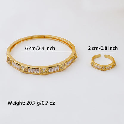 Handmade Golden Zircon Flower Bracelet with Sparkling Crystal Openwork Design Jewelry Set for Women Elegant Bangle Earring Acces