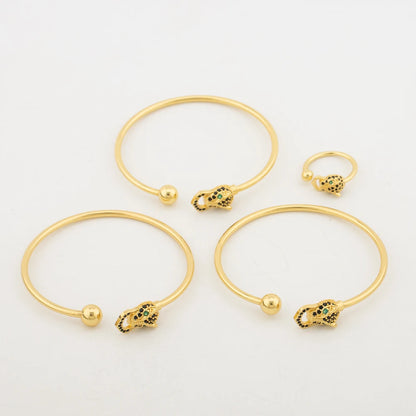 New Trendy Personality Bracelet with Finger Ring Fashion Leopard Head Ring Bracelet Is Suitable for Women's Punk Style Jewelry