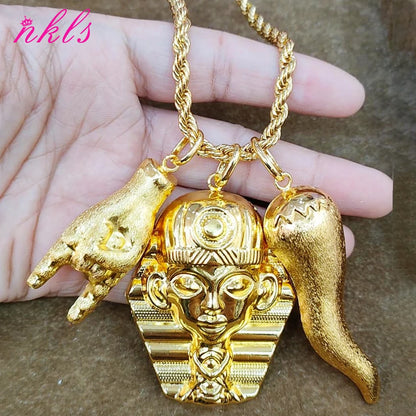 Plated African Dubai Men Head Pendant Necklace 60cm Chain Hip Hop Jewelry Gift