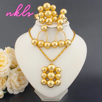 Dubai Beads Pendant Large Jewelry Set for Women—Necklace, Earrings & Bangle, Simple Banquet Party Gift, Jewelry Women