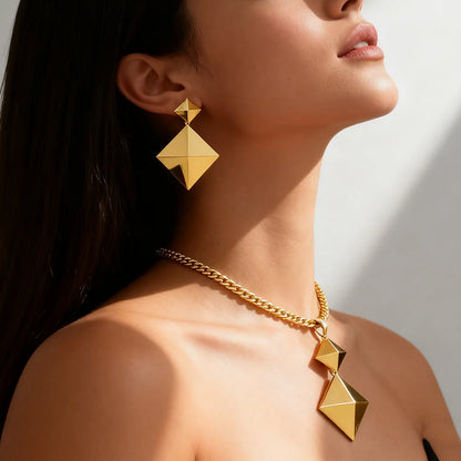 316L stainless steel gold color jewelry set women Fashion Personality Simple Rhombus necklaces earrings wedding party gift