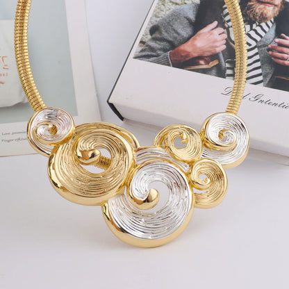 Fashionable Summer Vacation Jewelry Set for Women Ocean Sea Wave Shape Earring Necklace  Exaggerated Ring Bangle for Beach Party