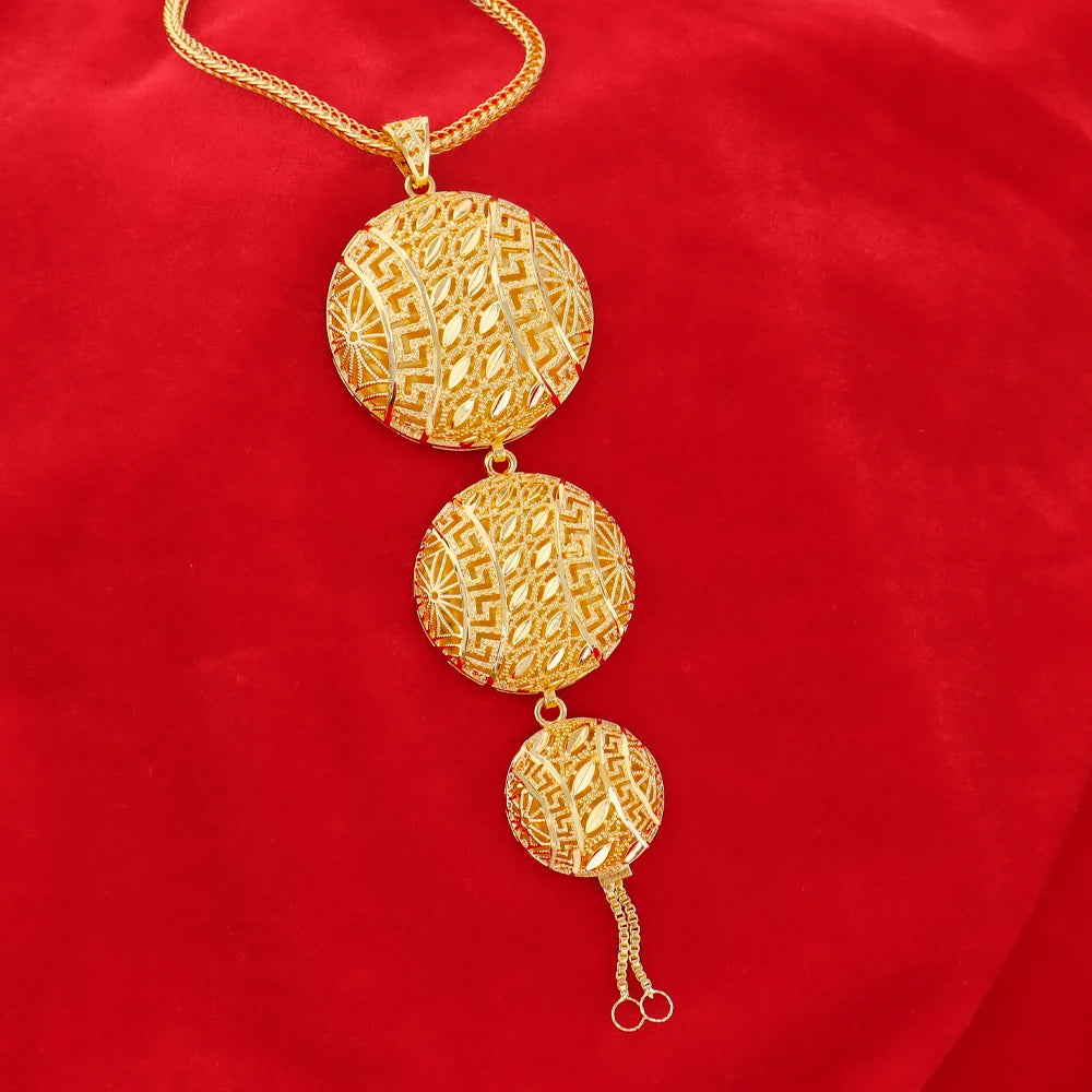 Dubai Gold Color Jewelry Set For Woman Bridal Spain Gold Plated Chain Necklace Charms Earrings Jewellery Set for Party Gift