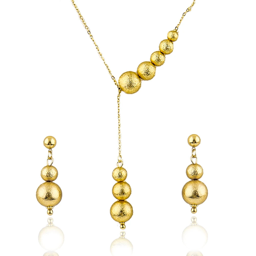 Italy French Gold Plated Round bead Necklace Earrings 3pcs Set for Women Bride Smooth Gold Color Jewelry Gift for Party Wedding