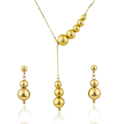Italy French Gold Plated Round bead Necklace Earrings 3pcs Set for Women Bride Smooth Gold Color Jewelry Gift for Party Wedding