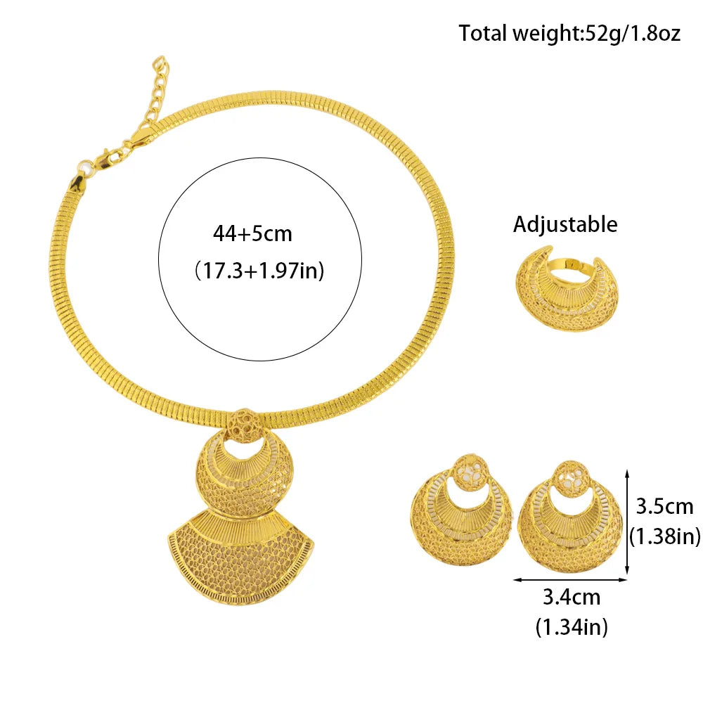 Dubai Gold Color Jewelry Set For Women Indian Earring Necklace Ring Nigeria Moroccan Bridal Accessorie Wedding Party Gift