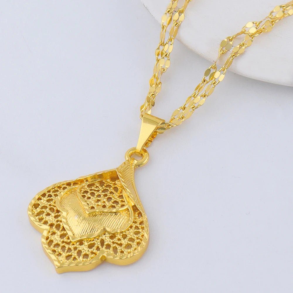 Fashion Gold Color Jewelry For Women Necklace Pendant Earrings Rings Wedding Nigeria France Jewelry Set Party Gifts