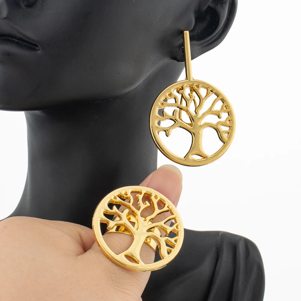 Tree Shape Jewelry Set with Gift Box Fashion Gold Color Clip Earrings for Women Adjustable Ring Party Gift Jewellery Accessories