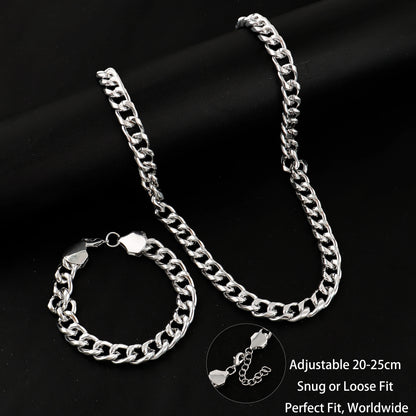 Classic Cuban Chain Set Necklace and Bracelet 2Pieces Set for Men and Women Suitable for Any Occasion