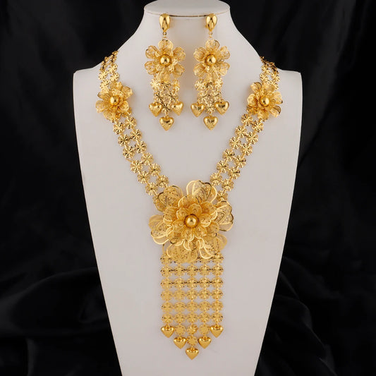 Dubai Necklace and Earrings Set Statement Design for Brides Wedding Attire Bridesmaids' Gifts, and Women's Jewelry Set
