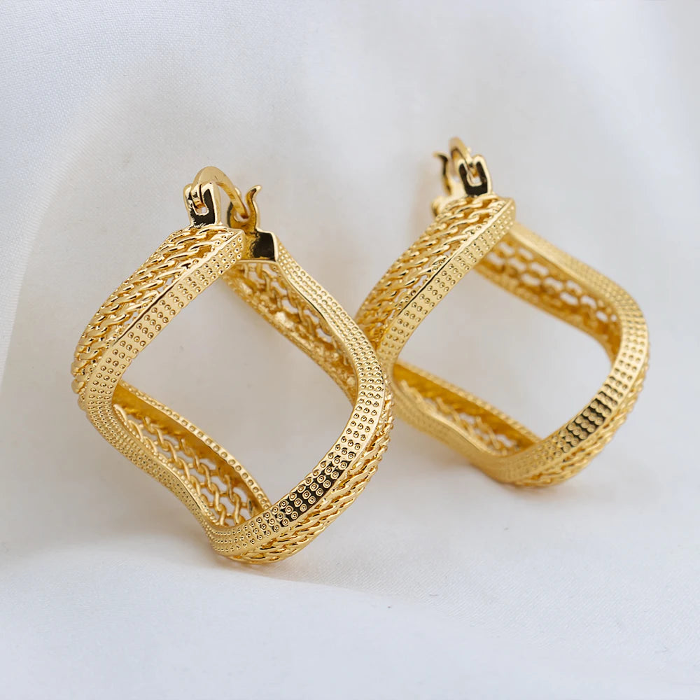 4set Gold Color Hoop Earrings for Women Exquisite Fashion Round Hollow-out Wedding Copper Earrings Engagement Jewelry Accessory