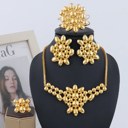 Dubai African Gold Plated Necklace Earrings Bracelet Ring Jewelry Set for Women Classic Gold Color Party Wedding Christmas Gift