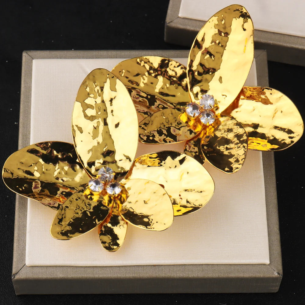 Exaggerated Punk Irregular Alloy Petals Earrings ring for Women Fashion Exaggerated Design Party Jewelry Party Gifts
