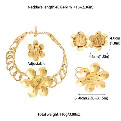 4pcs-Tone Flower Jewelry Set Necklace Earrings Ring Bracelet for Women Wedding Party Earring Set Chic Jewellery Woman Gift