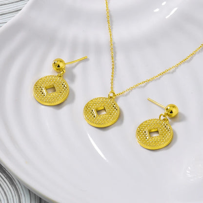 Color Women Earrings Clavicle Chain Set Gold Plated Coin Shape Pendant Delicacy Jewelry Set Fot Party Wedding Birthday Gift