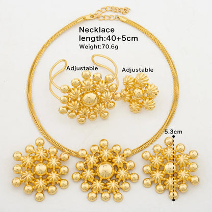 Africa Snowflake Design Necklace Earrings Jewelry Set for Women Fashion Gold Color Italy Copper Bracelet Ring Christmas Gift