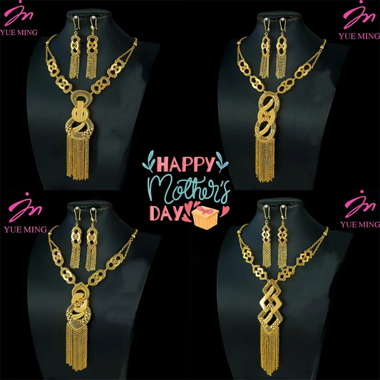 Luxury Arabic Gold Wedding Jewelry Set 24k Gold Plated Dubai Bridal Necklace Earrings Oman Women Vintage Jewelrys Gift For Mom