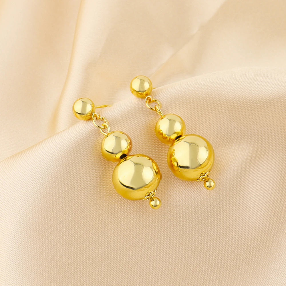 Plated Italy-French Round Bead Necklace & Earrings Jewelry Set for Women, Smooth  Color Gift for Party Wedding
