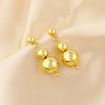 Plated Italy-French Round Bead Necklace & Earrings Jewelry Set for Women, Smooth  Color Gift for Party Wedding