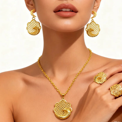 24k plated jewelry gifts hollowing out Necklace and earrings set for women high quality plated jewelry sets gifts