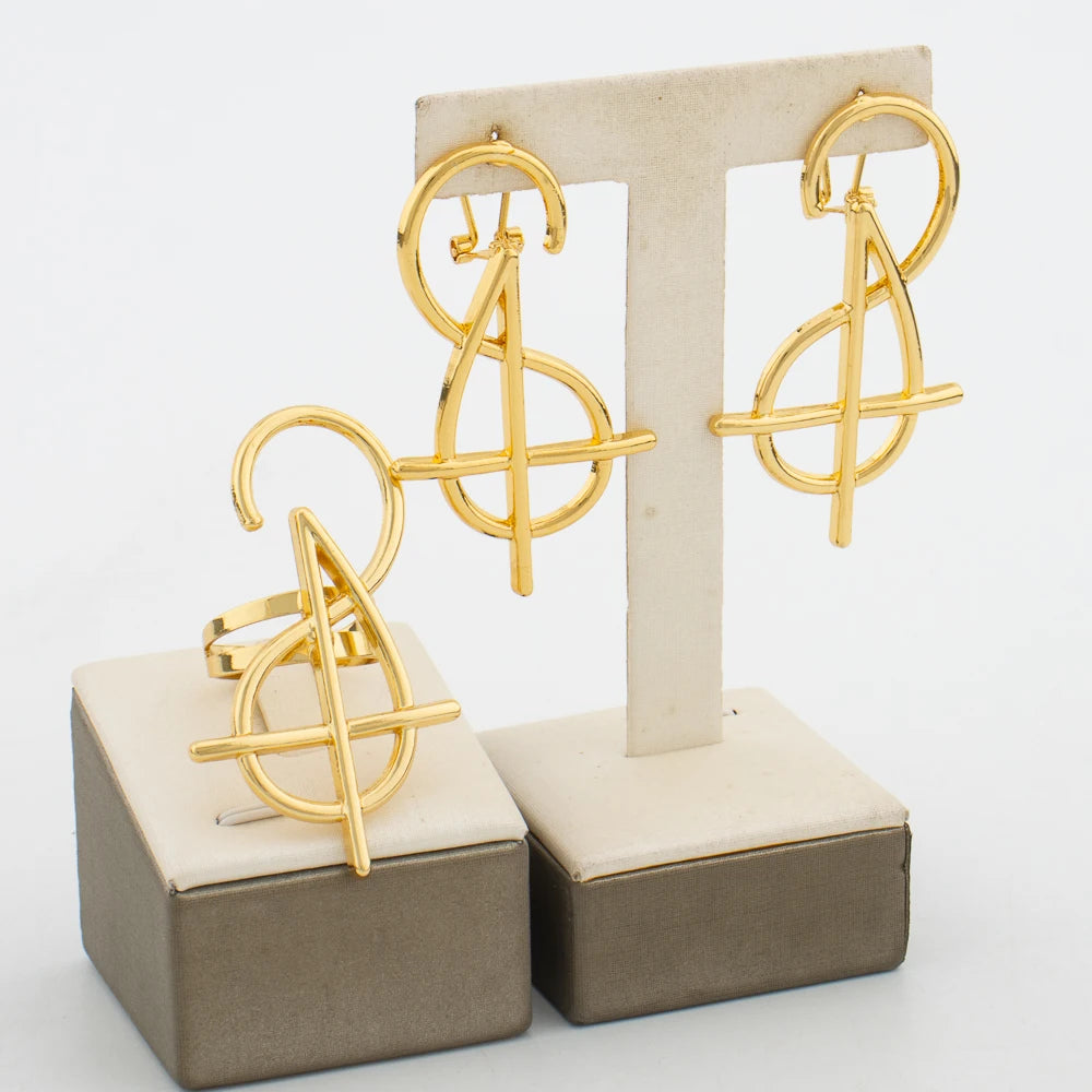 New Design Jewelry Set for African Large Hollow Out Earrings with Choker Necklace Finger Ring Set for Weddings Anniversary Gift