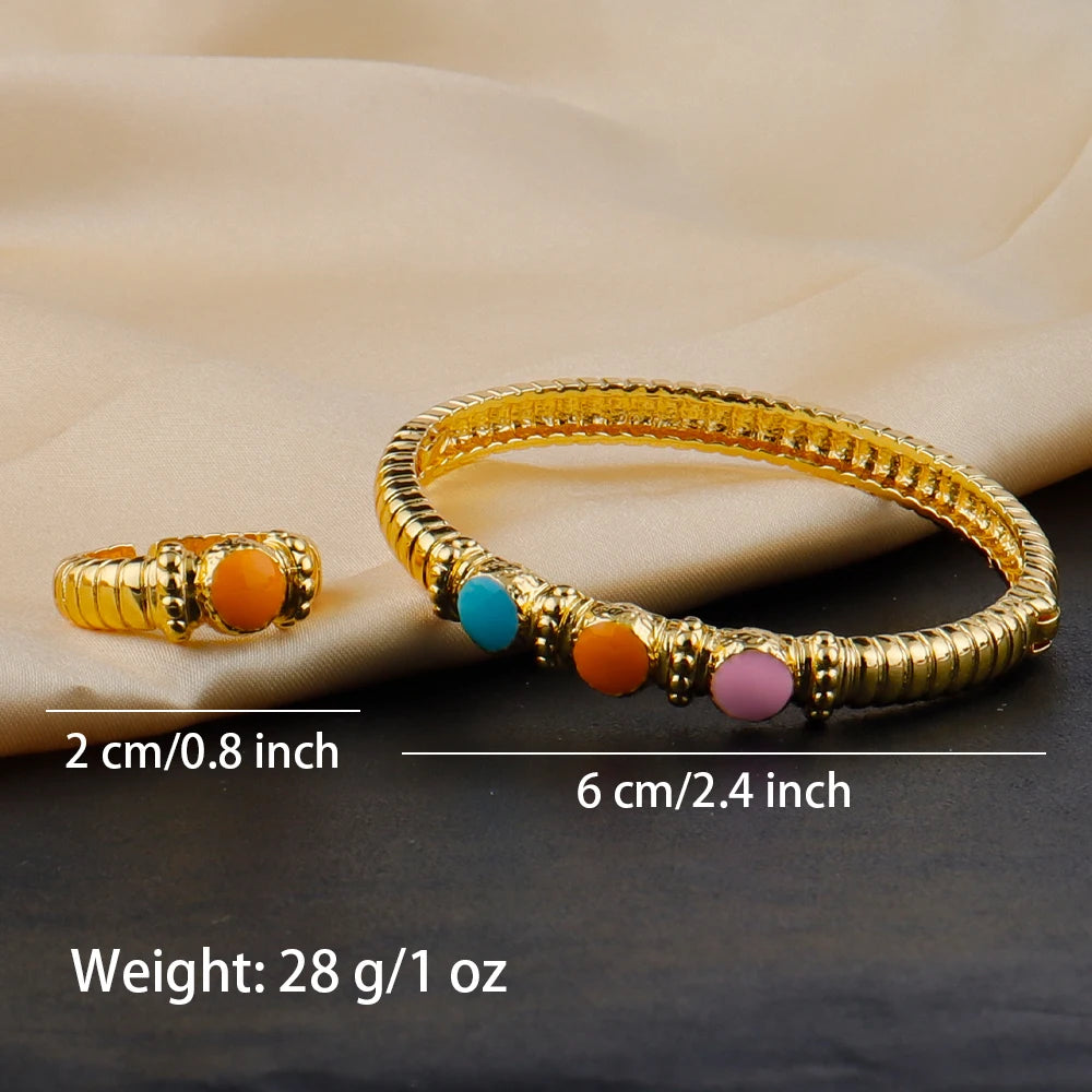 Fashion Multy Colors Personalized 18k gold plated ring and bracelet jewelry set daily wear High Temperament bracelets Girl Gift