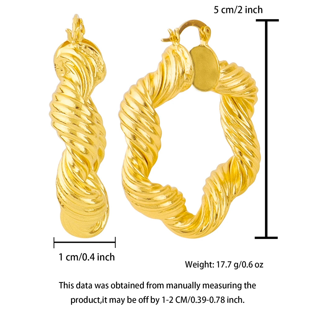 Classic Stainless Steel Ear Buckle for Women Trendy Gold Color Geometric Twisted Thick Hoop Earrings Punk Hip Hop Jewelry Gift