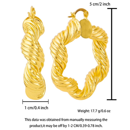 Classic Stainless Steel Ear Buckle for Women Trendy Gold Color Geometric Twisted Thick Hoop Earrings Punk Hip Hop Jewelry Gift