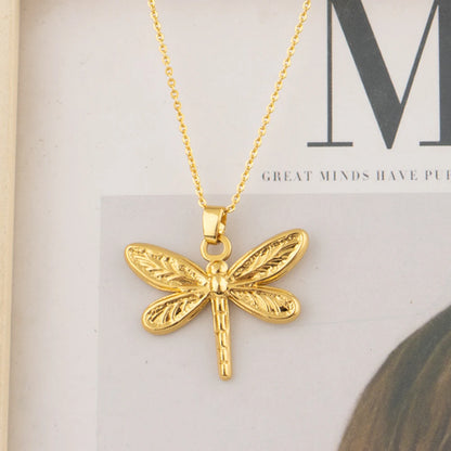 Plated Dragonfly Whale Pendant Necklace, Trendy Stainless Steel Jewelry for Women, Elegant Daily Accessory, Ideal Gradu