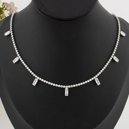 France New Trends Stainless Steel Necklace Italy Colorful Cubic Zircon Jewelry Hypoallergenic Clavicle Chain Gift For Graduate