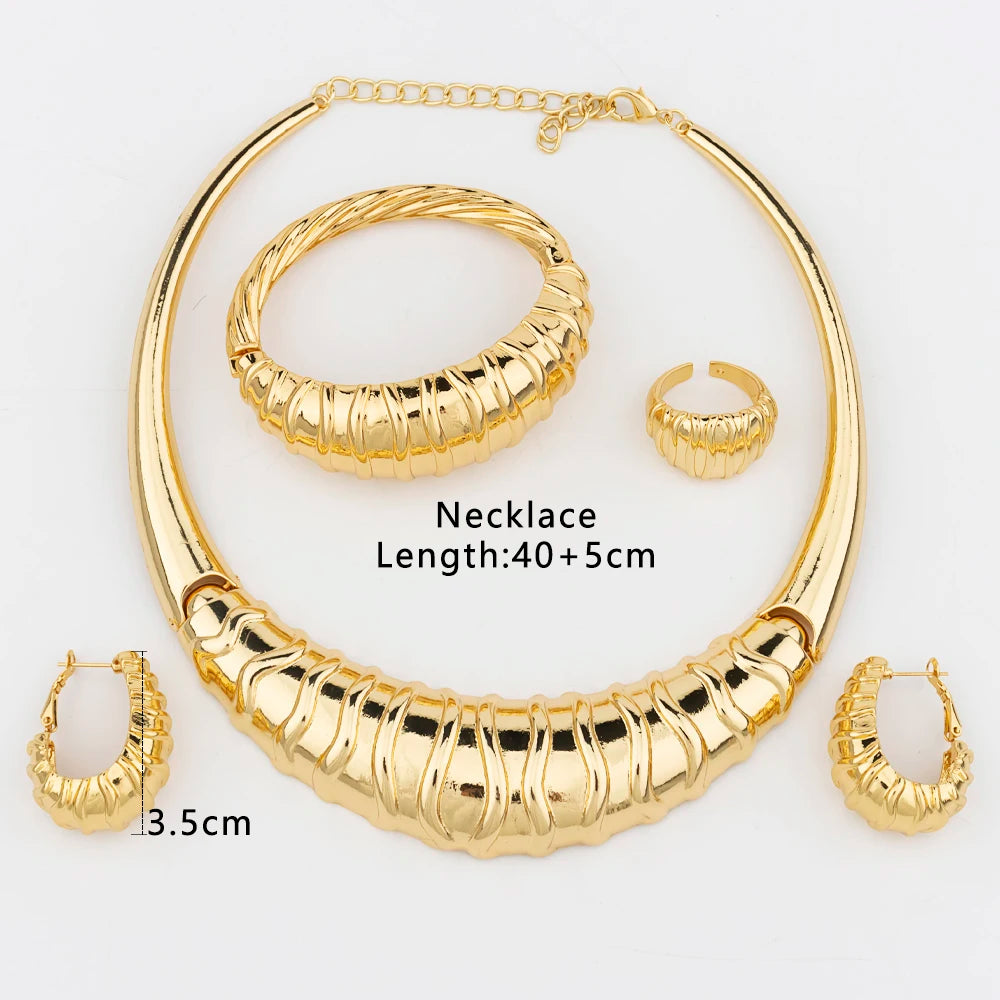 New Gold Plated Ring Bracelet Earrings Fashion Women Jewelry Wedding African Necklace Pendant Dubai Pendant Party Gift