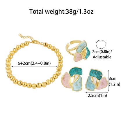 Dopamine Color Jewelry Set For WomenTrendy Earrings Ring Gold Color Bangle Set Advanced Jewelry For Party Wedding Anniversary