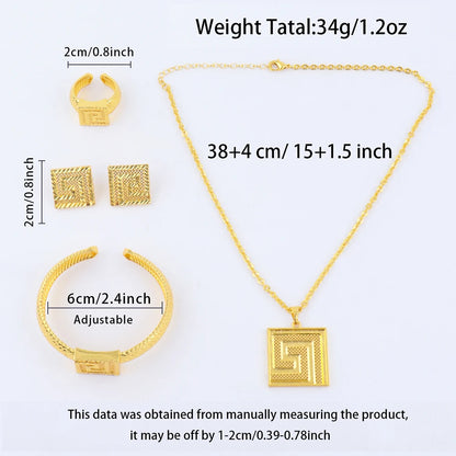 Dubai 24K Gold Color Initial Necklace Earrings Bracelet Ring Set African Arab Bridal Set Wedding Party Gifts Jewelry Wholesale