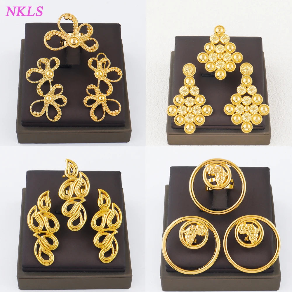 Ladies Luxury Jewelry Clip Earrings Ring 2 Piece Bohemian Earrings Jewelry Set African Bride Engagement Earrings Ring
