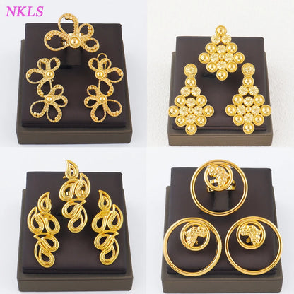 Ladies Luxury Jewelry Clip Earrings Ring 2 Piece Bohemian Earrings Jewelry Set African Bride Engagement Earrings Ring