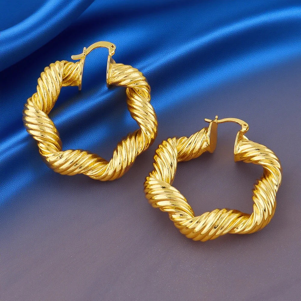 Classic Stainless Steel Ear Buckle for Women Trendy Gold Color Geometric Twisted Thick Hoop Earrings Punk Hip Hop Jewelry Gift