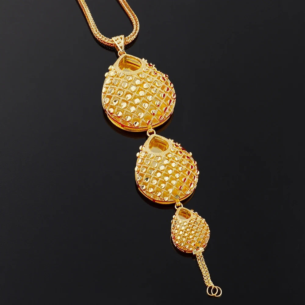 Dubai Luxury Jewelry Sets for Women, Bridal Earrings Necklace Wedding Party Gift, India Spain Charm jewellery woman