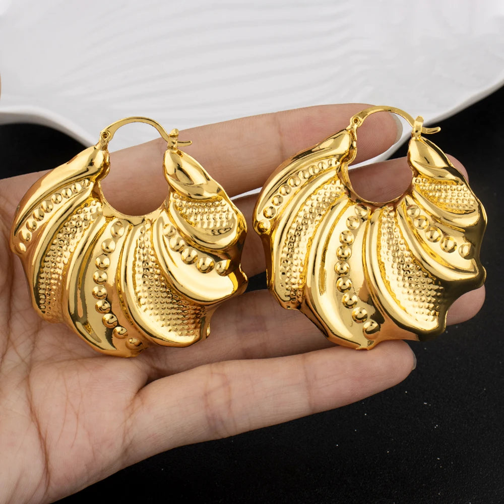 gold colored Woman stainless steel earrings for Women New Design Trendy Retro Geometric Hoop Earrings Fashion Jewelry Gift