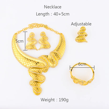African Fashion Earrings Necklace Ring Bracelet Jewelry Set for Women Luxury Gold Color unique Design Italy Wedding Gift