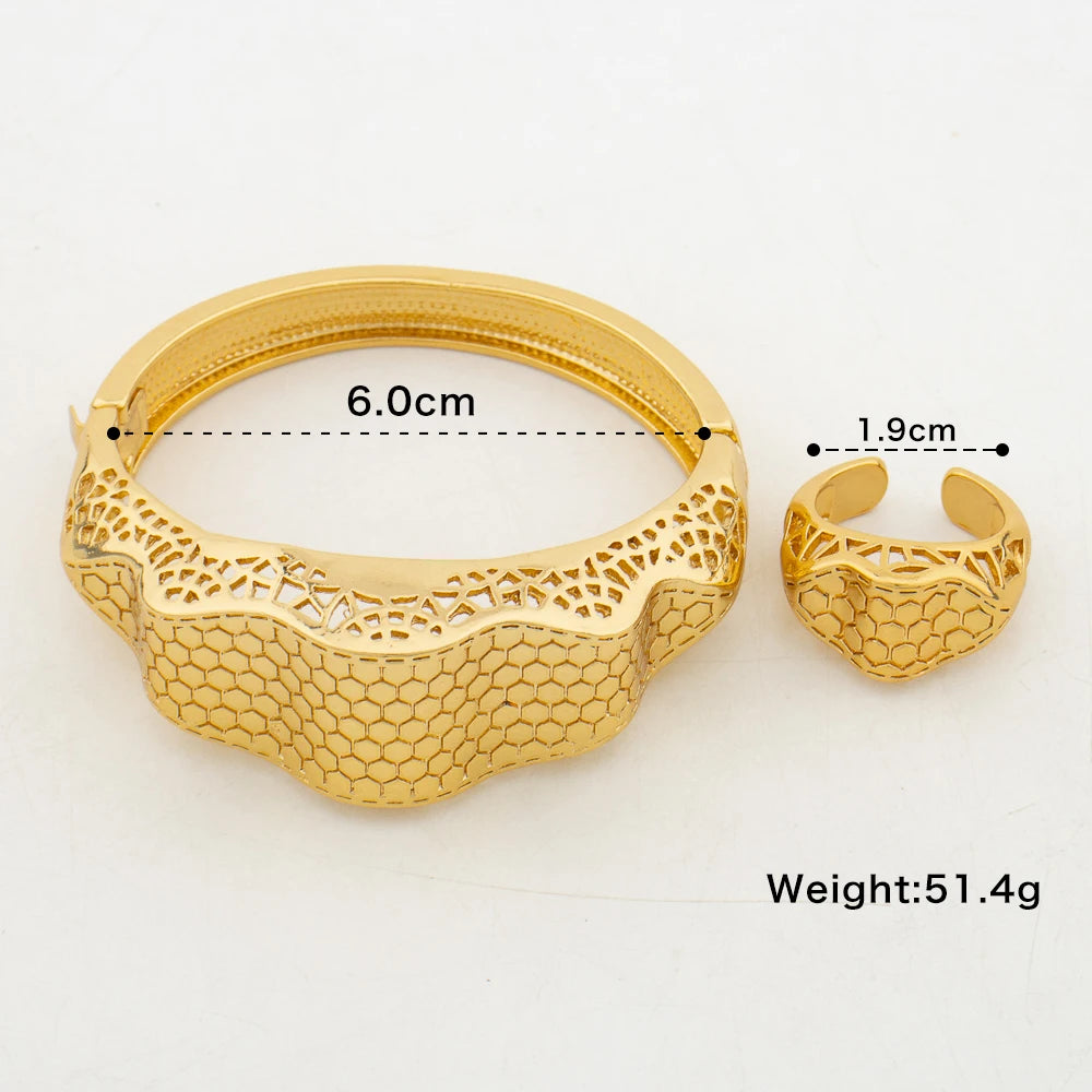 Crystal Design Bangle with Ring for Weddings Bride 18k Gold Color Hand Bracelet and Finger Ring Luxury Ladies Bangle Jewellery