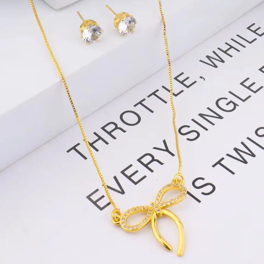 France Bow-Shape Earrings & Necklace Set for Women, Exquisite Valentine’s Day Party Gift, Elegant Jewelry Women Set